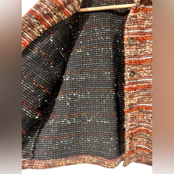 Chicos Vintage Tapestry Style Orange Jacket Striped Blazer Like Textured Size 1 - Picture 4 of 6
